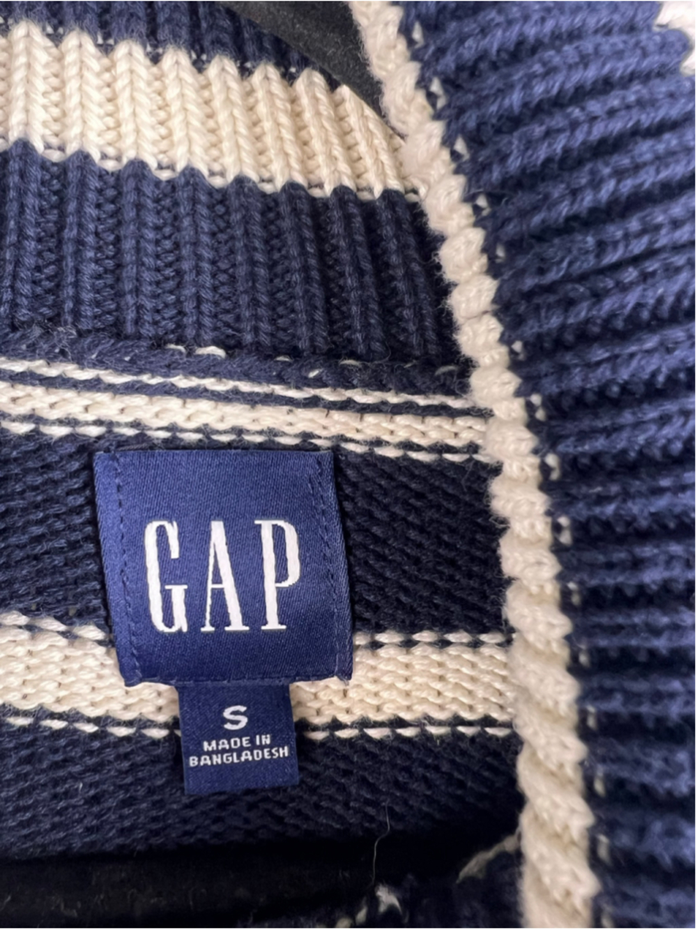 GAP Navy White Stripe Turtleneck Sweater Small 100% Cotton Oversized Nautical - Picture 3 of 6